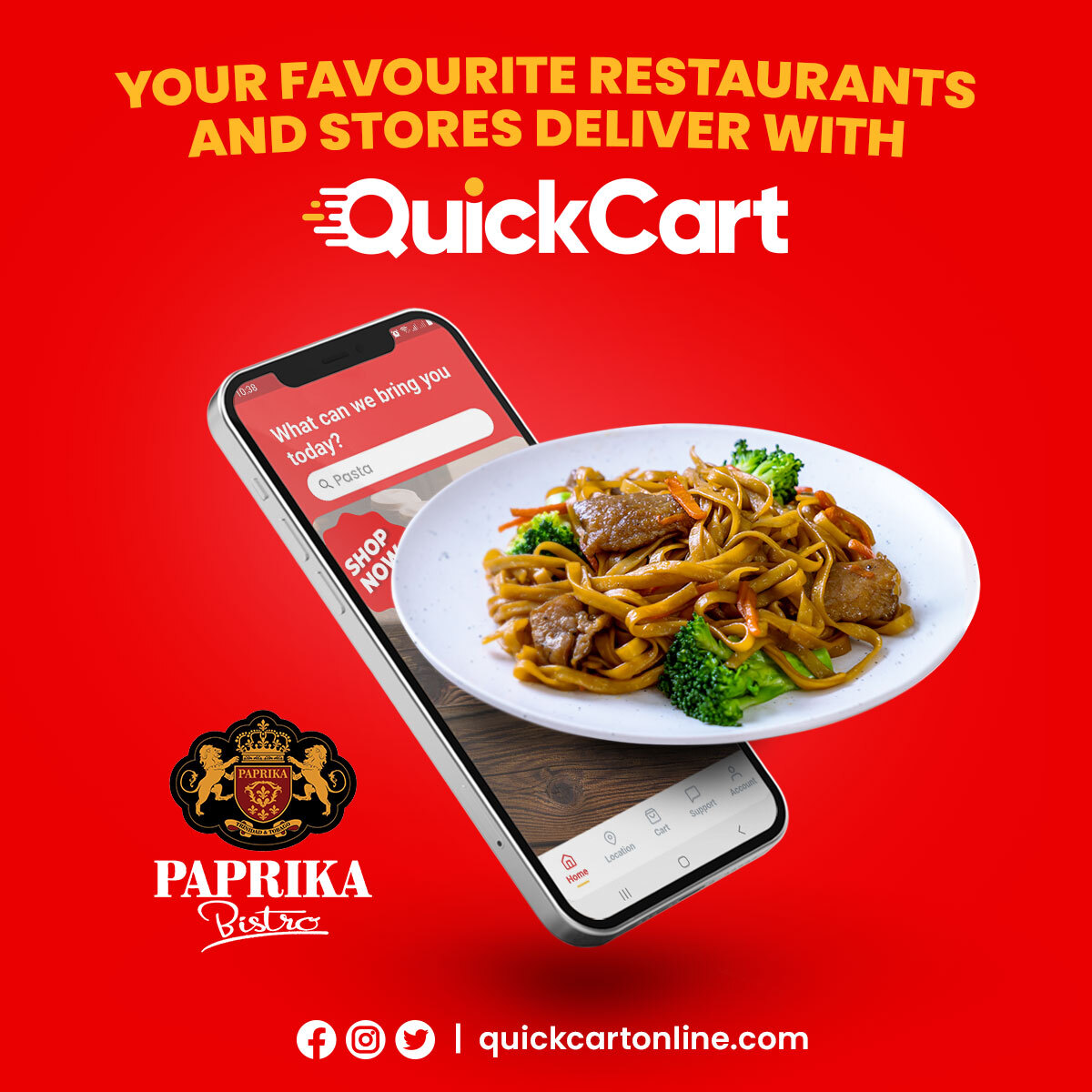 Ditch the stove. Let us deliver! 😉

Enter QUICKCARTFREE at checkout and enjoy FREE delivery. 

Order #PaprikaBistrott now at quickcartonline.com