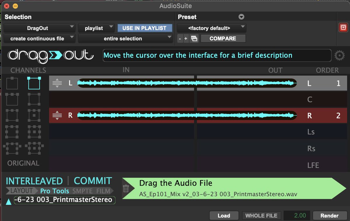 delmixedit's tweet photo. DragOut by @weareaudiokids is one of those plugins you didn't know you needed until you have it!  No need to do a bounce or export just to send a file.  It's as simple as loading the selected audio into the AudioSuite plugin and clicking and dragging it to the destination! 🔥 https://t.co/2CwalZcxD2