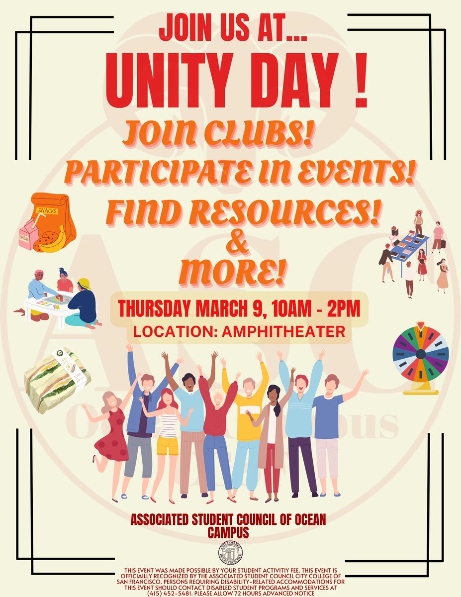 UNITY DAY IS HAPPENING TOMORROW! Join us at the cafeteria from 10am-2pm, We will be having a jam packed day full of clubs, games, free food and good vibes! . Don't miss out!

NOTE: LOCATION CHANGED TO CAFETERIA IN FRONT OF SMITH HALL!!!!