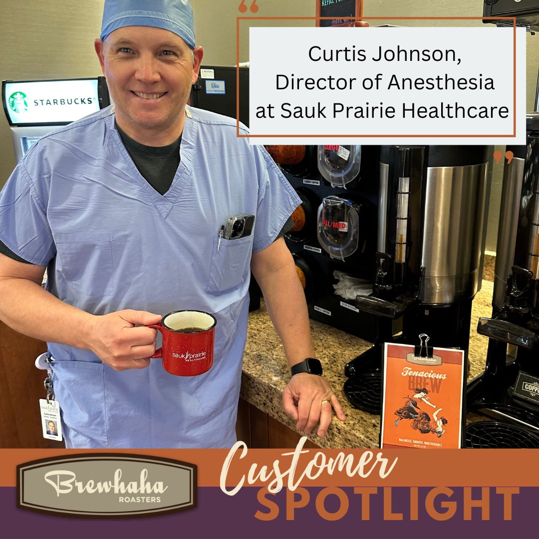Curtis Johnson, Director of Anesthesia
at Sauk Prairie Healthcare drink a cup of coffee with work mate Tara Mahoney.
.
Share your pic and we’ll share it here!
.
#brewhaharoasters #coffee #healthcareheroes #saukprairie #hospital #heroes #tenacious