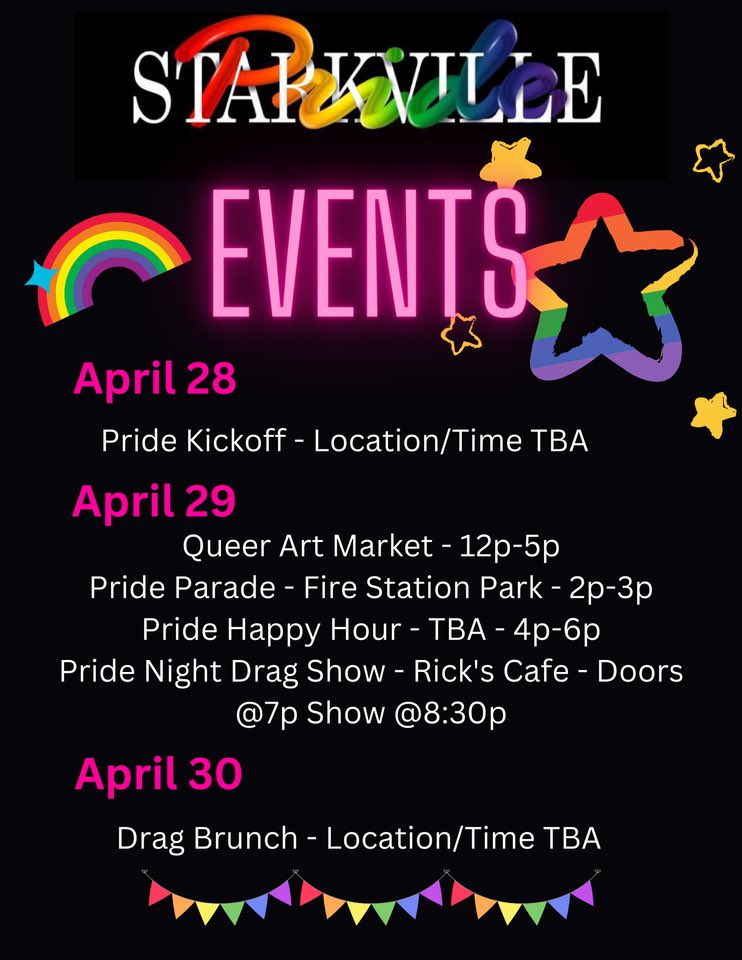 Y’all ready for Starkville Pride? Stay tuned for more info! #pride #starkvillepride #starkvillepridepersists