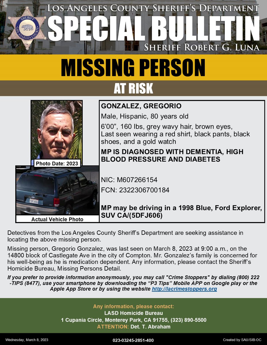 LASDHQ's tweet photo. #LASD is Asking for the Public’s Help Locating At-Risk Missing Person Gregorio Gonzalez #Compton
https://t.co/if0tW3S6Se https://t.co/oRqgCmsCg3