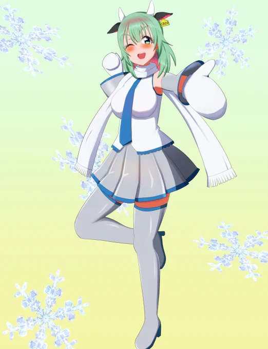 自分の誕生日に遅刻やらかすところだったけど完成!雪ミクコスのひしめちゃんです#ミクの日#うしざわひしめ#プラネタリウムプロジェクト 