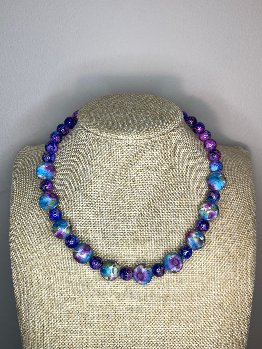 Excited to share the latest addition to my #etsy shop: Blue Purple Floral Flower Beaded Necklace / Spring Summer Statement / etsy.me/3kVqXbQ #cottagecore #handmadejewelry #flowerbeads #glassbeads #allisonsjewels