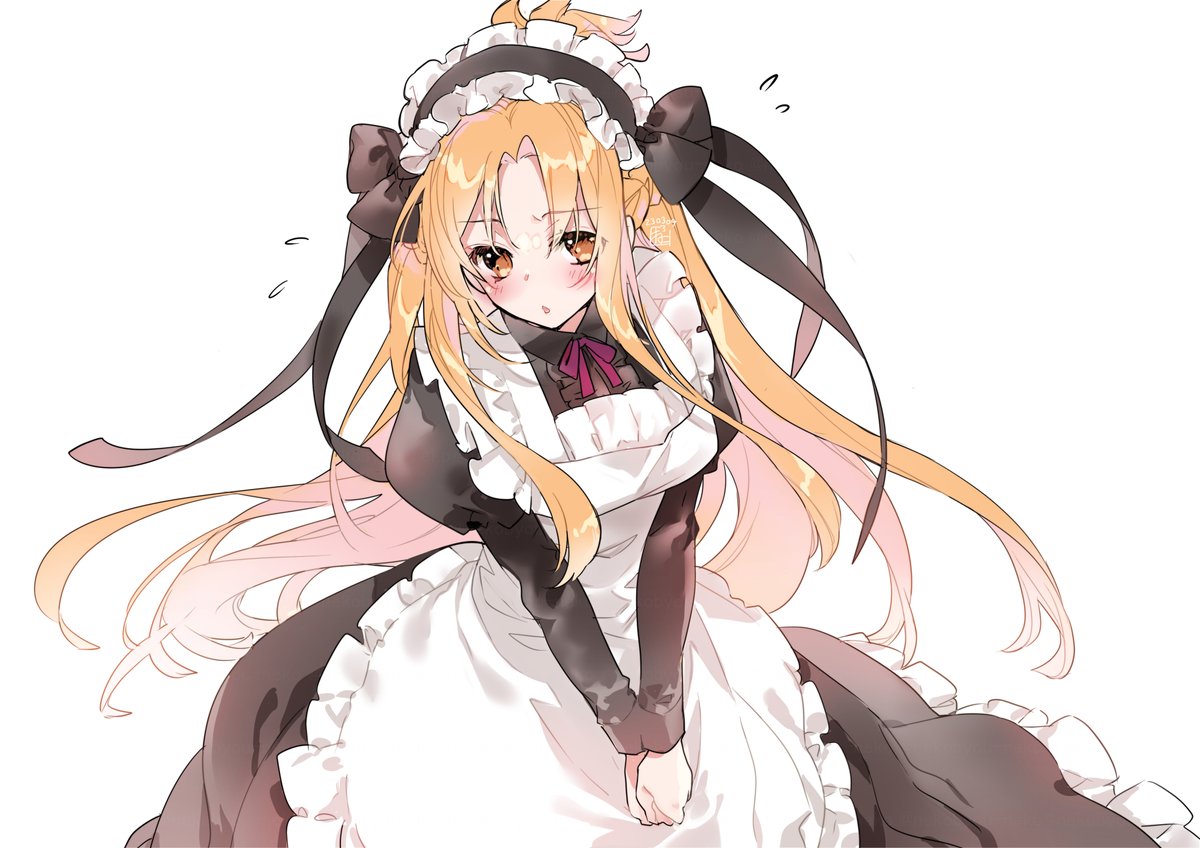 asuna (sao) 1girl maid long hair solo apron blonde hair blush  illustration images