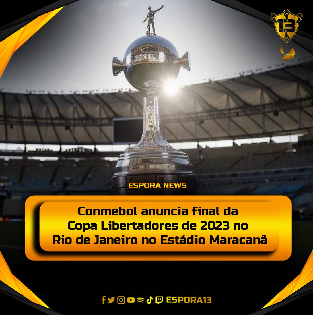 Conmebol anuncia final da Libertadores de 2023 no Maracanã. A partida está marcada para o dia 11 de novembro.
O anuncio foi feito pelas redes sociais do presidente da Conmebol Alejandro Domínguez.

#Espora13 #Atletico #Galo #ContinenteAtleticano #Libertadores #Maracana2023  🏴🏳️