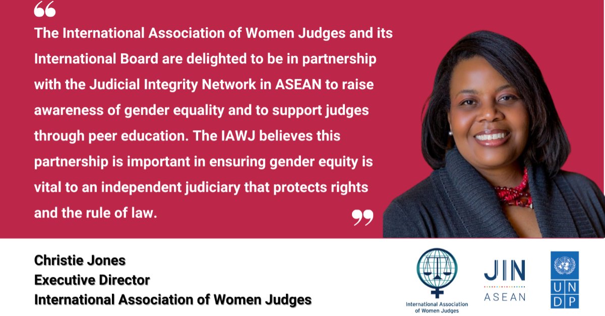 UNDPJINASEAN's tweet image. @IntlWomenJudges our partner of choice to help judiciaries promote gender equality in their journey to #JudicialExcellence with @StateINL 👩‍⚖️🇺🇸

#IAWJ represent all levels of the judiciary worldwide and share a commitment to equal justice

Connect with us 🔗bit.ly/3XAUyUY
