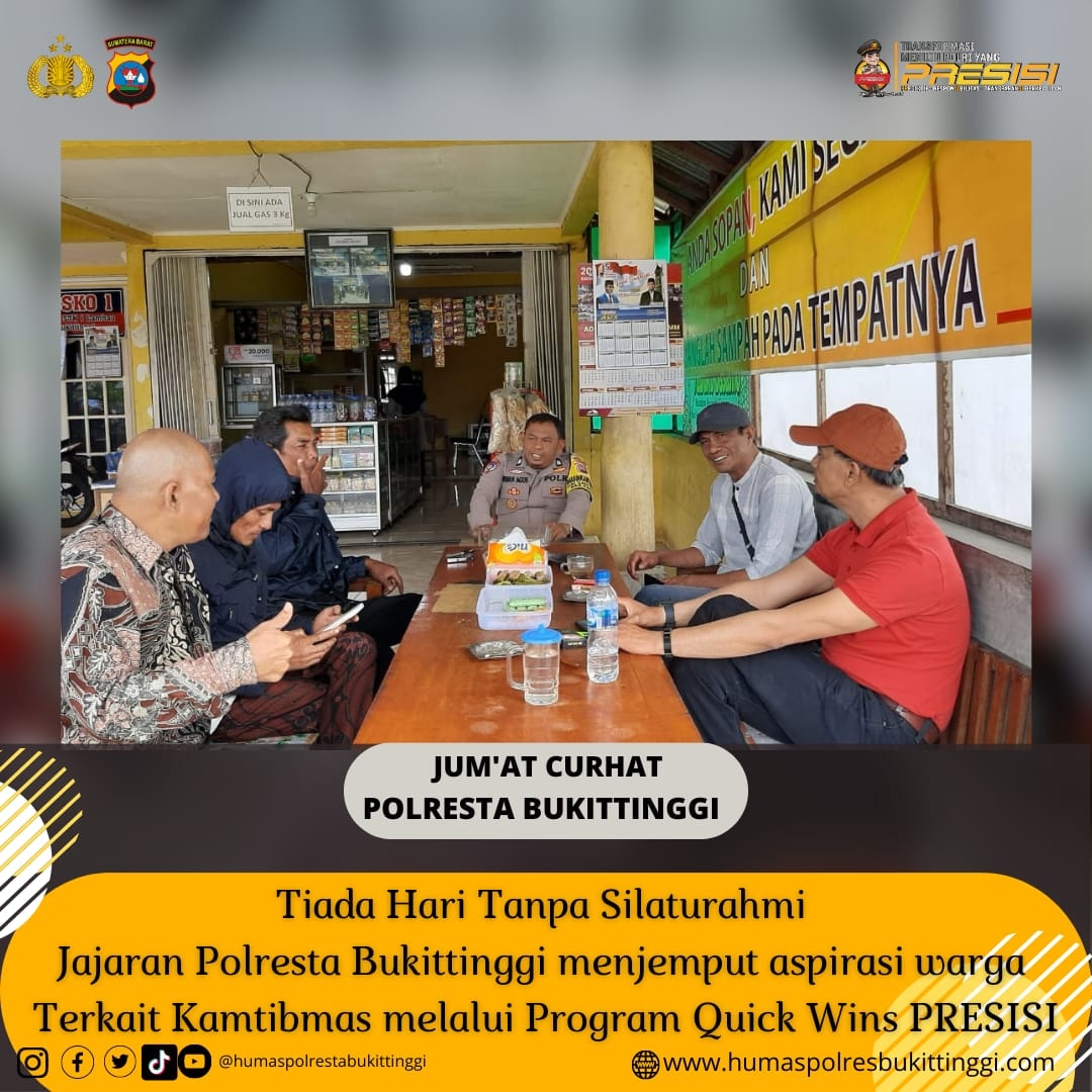 BKTM_PPK's tweet photo. Mendengarkan aspirasi masyarakat terkait Kamtibmas melalui Program Quick Wins PRESISI  Jum'at Curhat

#polrestabukittinggi 
#jumatcurhat 
#poldasumbar 
#divisihumaspolri 
#quickwinspresisi https://t.co/sLZWQaNCRp
