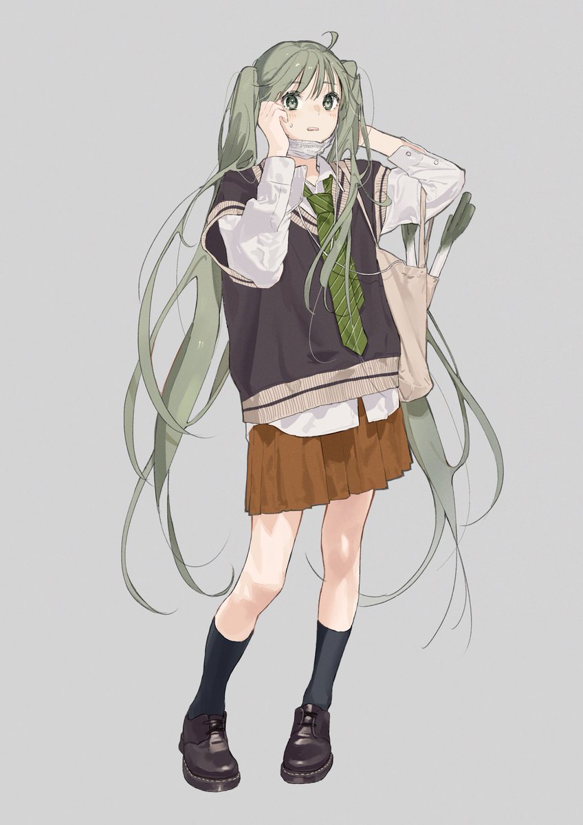 hatsune miku 1girl spring onion solo green necktie skirt twintails long hair  illustration images