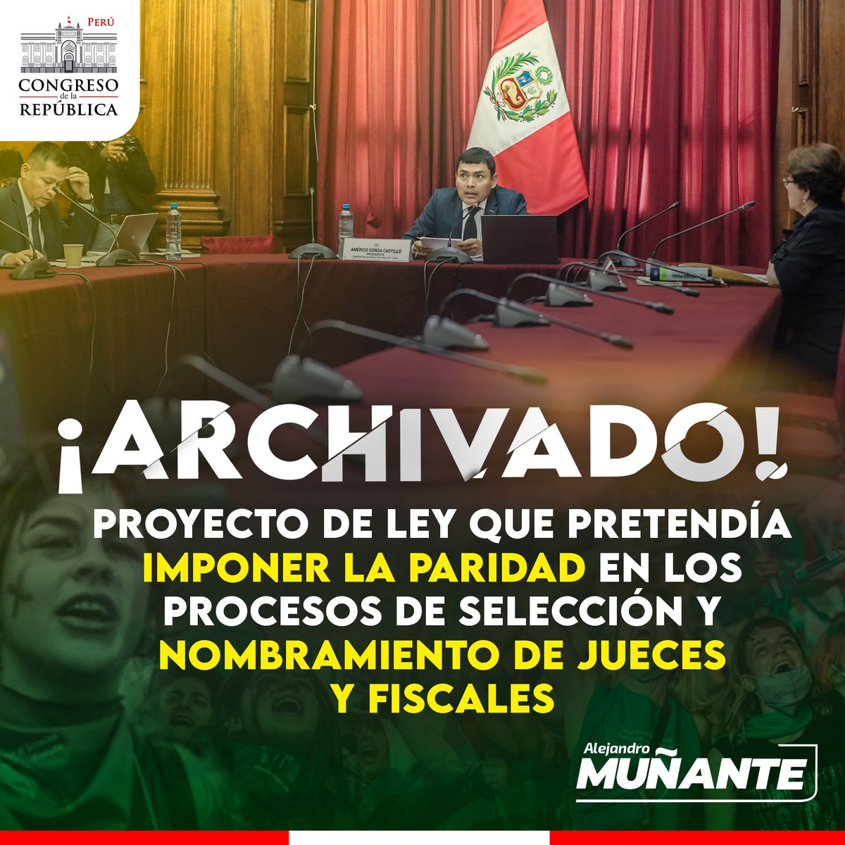 🚨Hoy ganamos una batalla más contra la ideología de género y en favor de la mujer: logramos archivar el PL 655 q quería imponer la paridad (muleta legal) en los procesos de selección de jueces y fiscales, destruyendo la meritocracia en la administración de justicia. #VamosPorMás