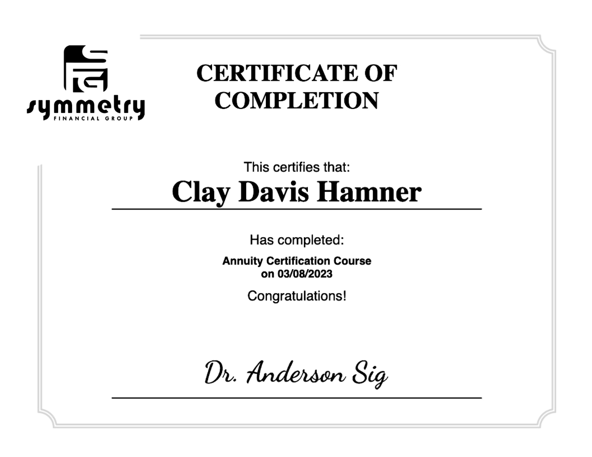 Completed Annuity Certification Course!  #socialQ #symmetryfinancialgroup