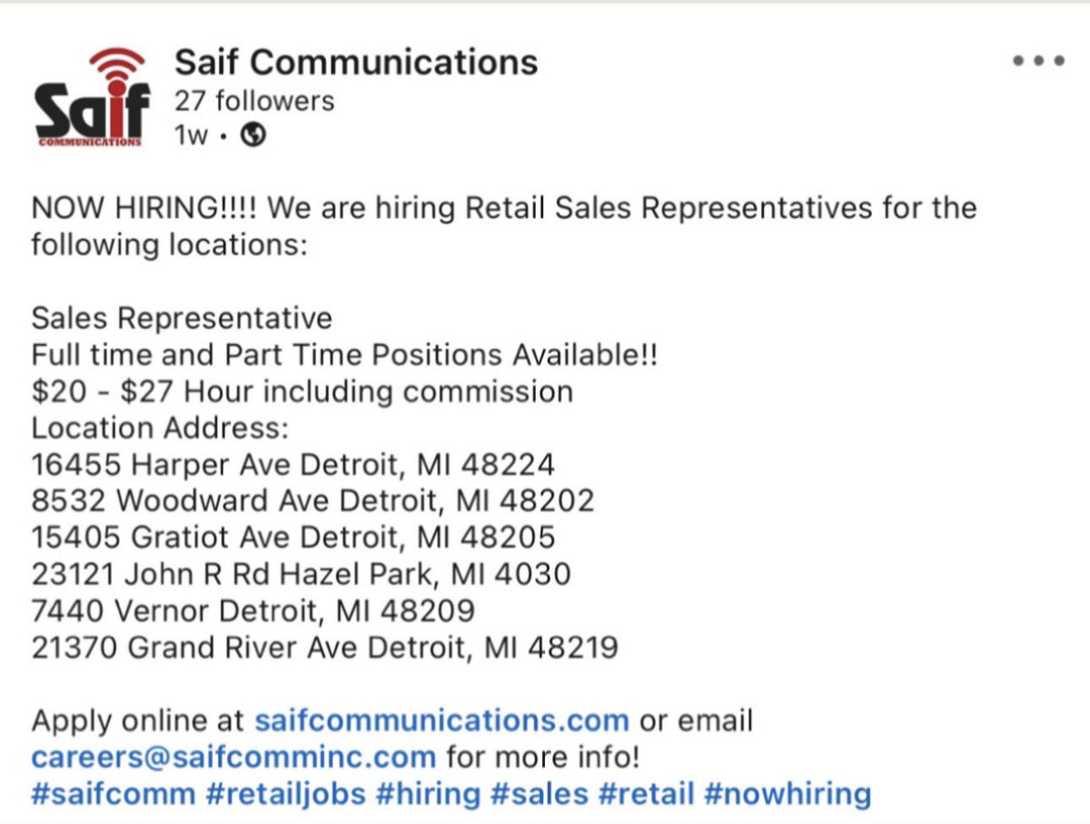 I am #HIRINGNOW #detroitjobs #michiganjobs #careers #saifcommunications #saifcomm