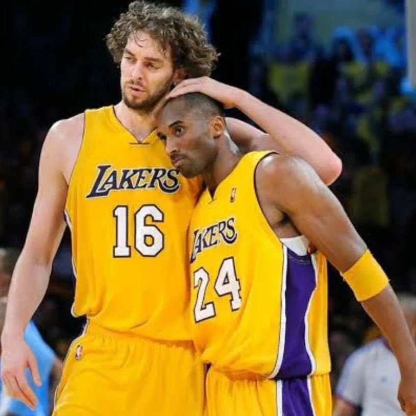 One of the coolest things about Kobe having both 8 and 24 retired is seeing 8 &amp; 34 next to each other and 24 &amp; 16 next to each other in the rafters forever. Seven NBA Finals. Five NBA titles. Two of the greatest tandems in NBA history.