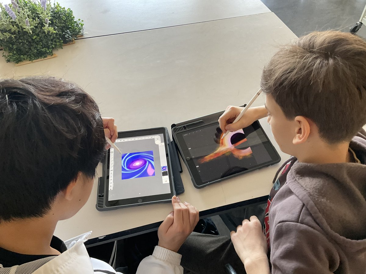 These grade 9 @AshburyArt students are co-creating an illustrated artist book using procreate. The book is about that feeling you get when you look up at the sky and feel the magnitude of it all…AWE… #creativity #artclass #k12art #highschoolart #artistbook #feelings