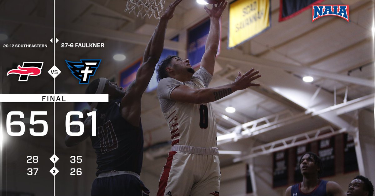 SEE YOU IN KANSAS CITY!

Southeastern upsets No. 3 seeded Faulkner University to secure a spot in the NAIA Round of 16! #FuelTheFire🔥

Minix: 20 points, 15 rebounds, 8 blocks, 3 steals
Mesidor: 13 points
Blazquez: 8 points, 7 assists