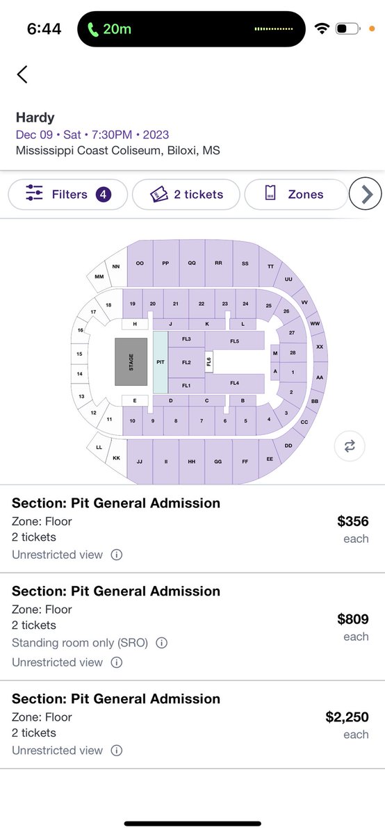 kaseygiless's tweet photo. Sucks to see tickets sell out for an artist during day 1 of presale in the first 30 minutes only to see people reselling them on other websites for $2000+ by the end of the same day. Literally every section has resell tickets for this show that went on sale today @HardyMusic 😢 https://t.co/t1xIARK5cf