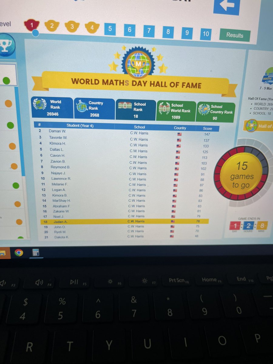 MiaMya99's tweet photo. #worldmathsday2023  @CWHarrisES @dcpublicschools Today my 4th graders participated in World Maths Day and competed in activities against children across the world. #funtimes https://t.co/NOT0bRQyM8
