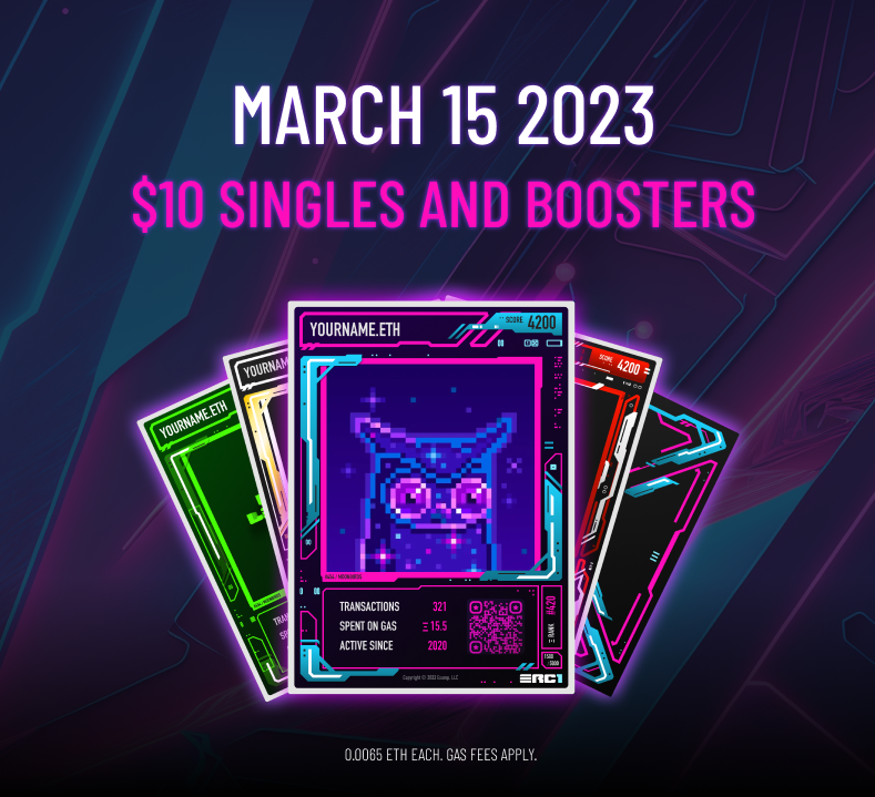 💎 $10 MINT ANNOUNCEMENT 💎

Living Legends - The ultimate digital trading card collection. Minimum ETHRank score required.

FREE BOOSTER:
- Own 1 ERC-1 1st Ed card, or
- Own 1 <a href="/eth_rank/">ETHRank</a> S3 Badge, or
- Follow + RT + tag 2 (for a chance)

March 15, 2023 at legends.erc-1.com