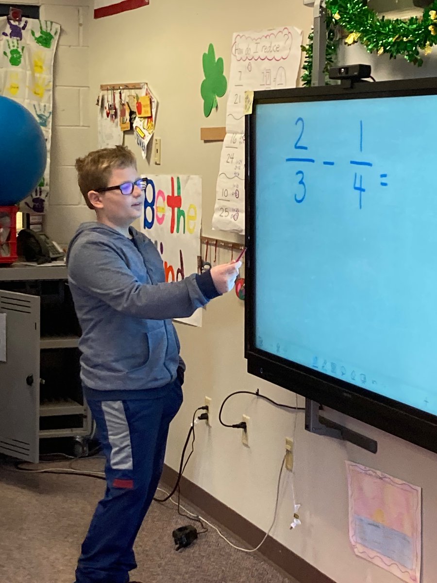 Carson was selected as a leader to review subtracting fractions with our class! He did an amazing job asking questions, having students use white boards, and checking their boards for understanding! Carson even got applause and lots of compliments on his teaching!