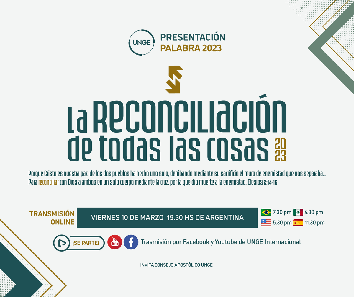 ungeint's tweet photo. 🆙 TRANSIMISIÓN GLOBAL "Palabra 2023"

▪️ Viernes 10 de Marzo
▪️ Horario 🇦🇷 🇧🇷 19.30hs 🇲🇽 4.30 pm 🇺🇸 5.30 pm 🇪🇸 11.30 pm

▪️ Transmisión a través de https://t.co/e1QhoReNxk https://t.co/UBBB939JqX