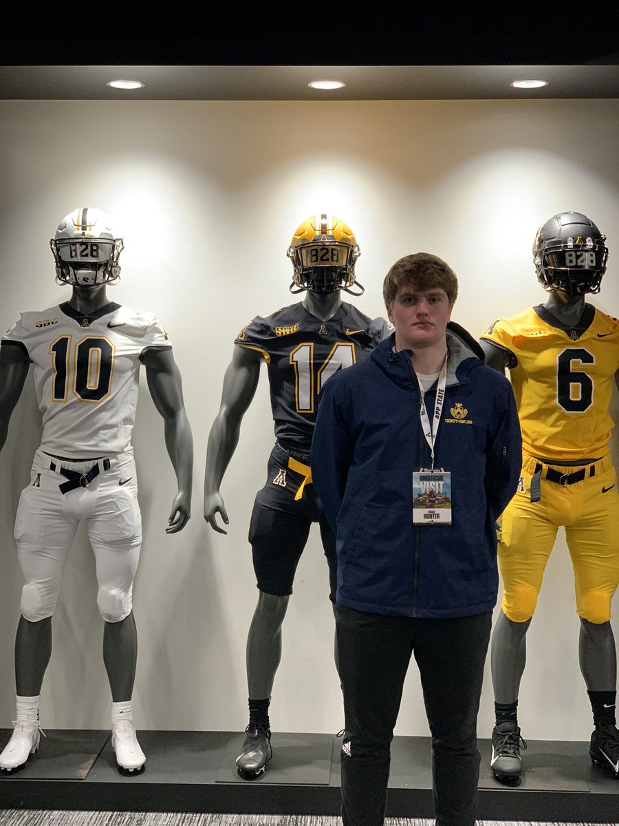 Had a great unofficial visit <a href="/AppState_FB/">App State Football</a>  today! <a href="/TPridefootball/">Trinity-Pawling Football</a> <a href="/coach_sclark/">Shawn Clark</a> <a href="/CoachHeej/">Jacob Hejeebu</a> <a href="/thomasguerry/">Thomas Guerry</a> <a href="/CoachM_Cummings/">Mike Cummings</a> <a href="/coach_sloan/">Coach Scot Sloan</a> <a href="/Coach_JWatts/">Justin Watts</a> <a href="/Coach_Dav/">Rob Davenport</a>