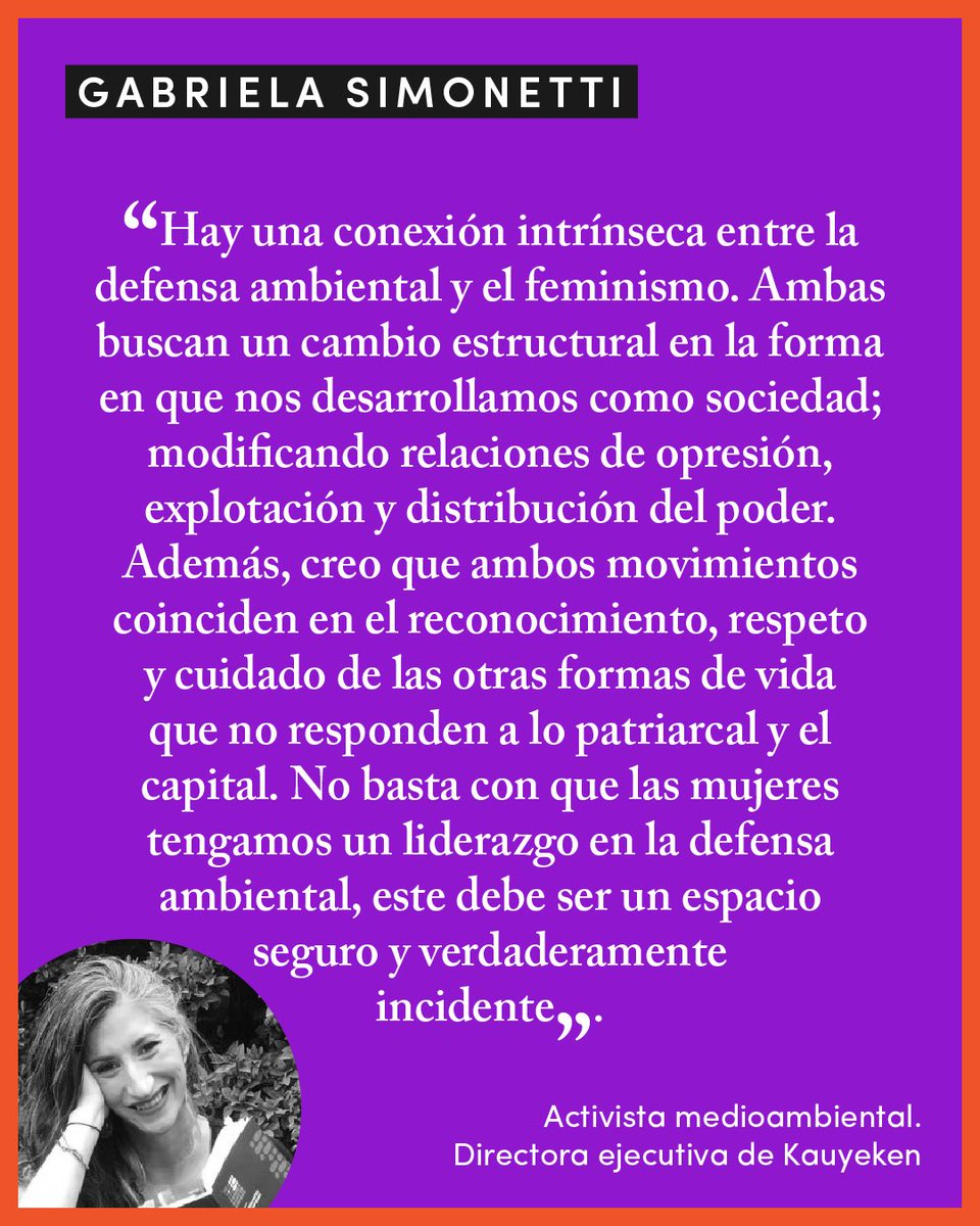 "No basta con que las mujeres tengamos un liderazgo en la defensa ambiental, este debe ser un espacio seguro y verdaderamente incidente:
<a href="/G_Simonetti/">Gabriela Simonetti Grez</a> en <a href="/ladera_sur/">Ladera Sur 🌎</a> este #8M