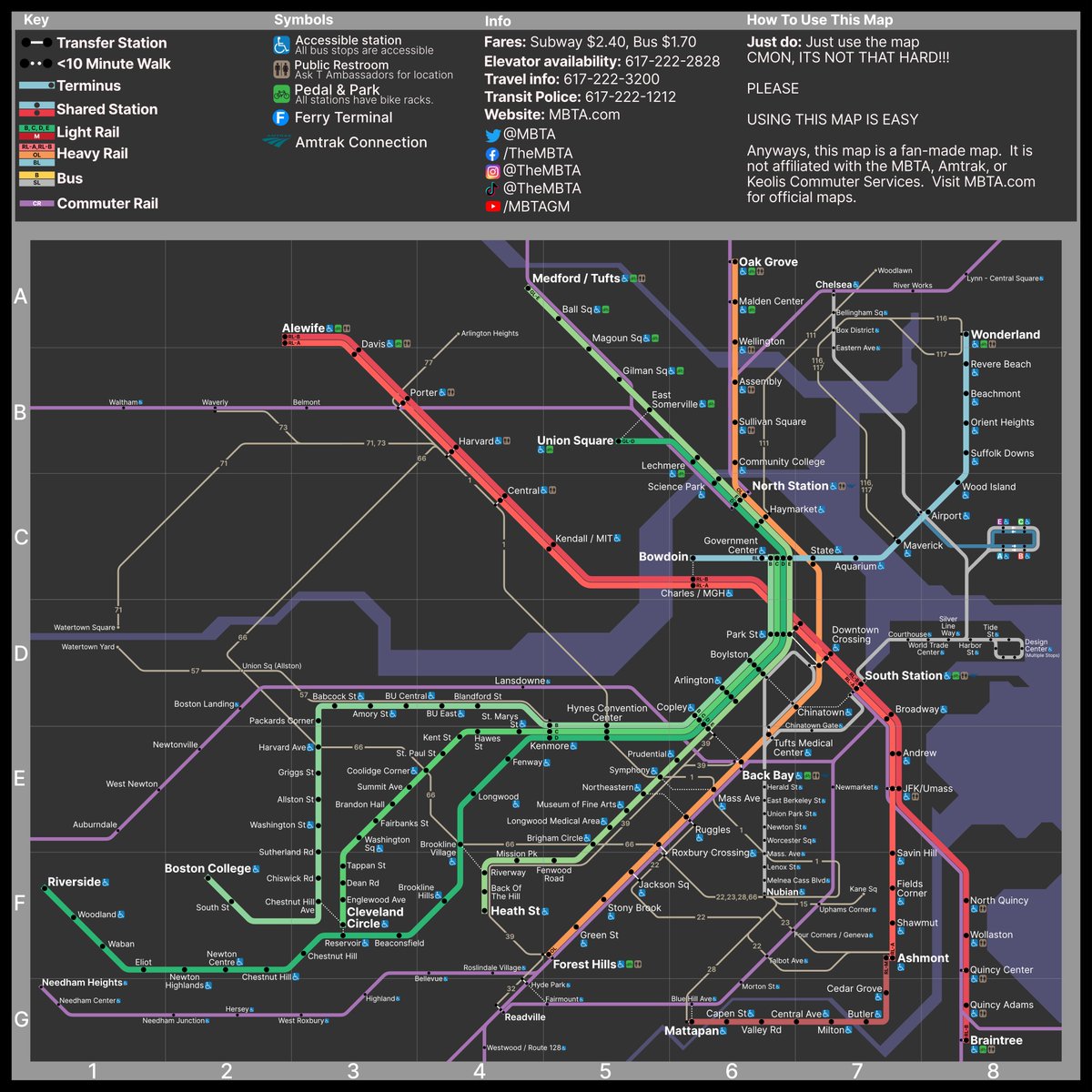 The finished version of my vignelli-style MBTA map!