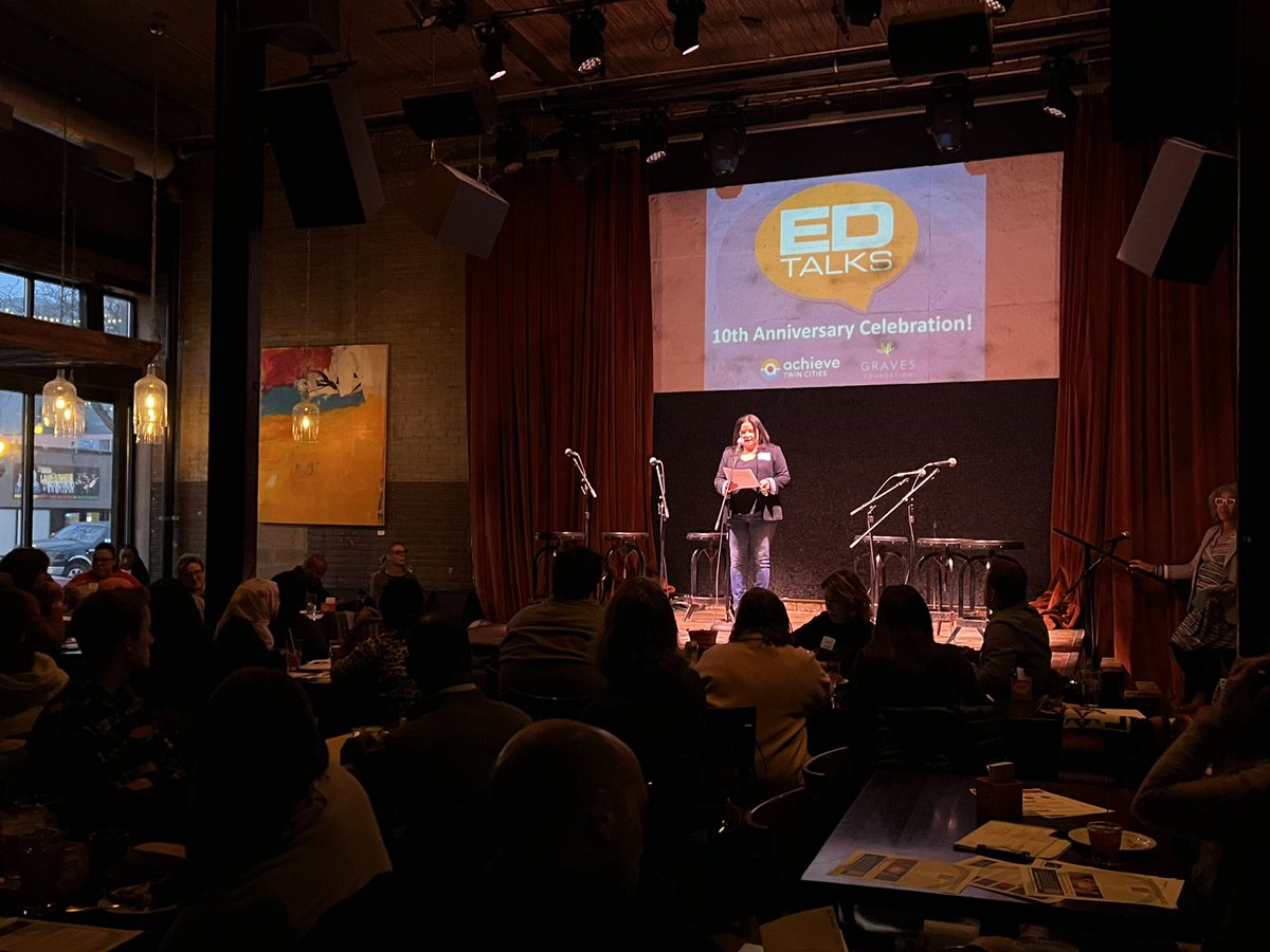 AchieveTC's tweet photo. Our #EDTalksMN 10th anniversary is underway! Our CEO @DGrant_mpls welcomes the crowd to @icehousempls @JDGravesFdn https://t.co/r27X74U1TT