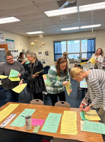Our first grade team worked so well together today sorting students into classes for next year! I love this group of ladies ❤️<a href="/Creeksidetweet/">Creekside ECS</a> #NeedToSucceedCECS