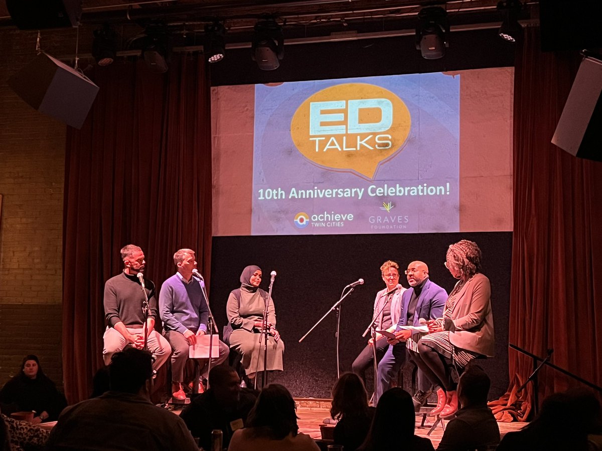 #EDTalksMN emcee <a href="/longtallsallie/">Adia Morris</a> welcomes our alum speakers panel to the stage, including Dr. Keith Brooks, Jason Bucklin, Dave Eisenmann, Salma Hussein and Erin Walsh