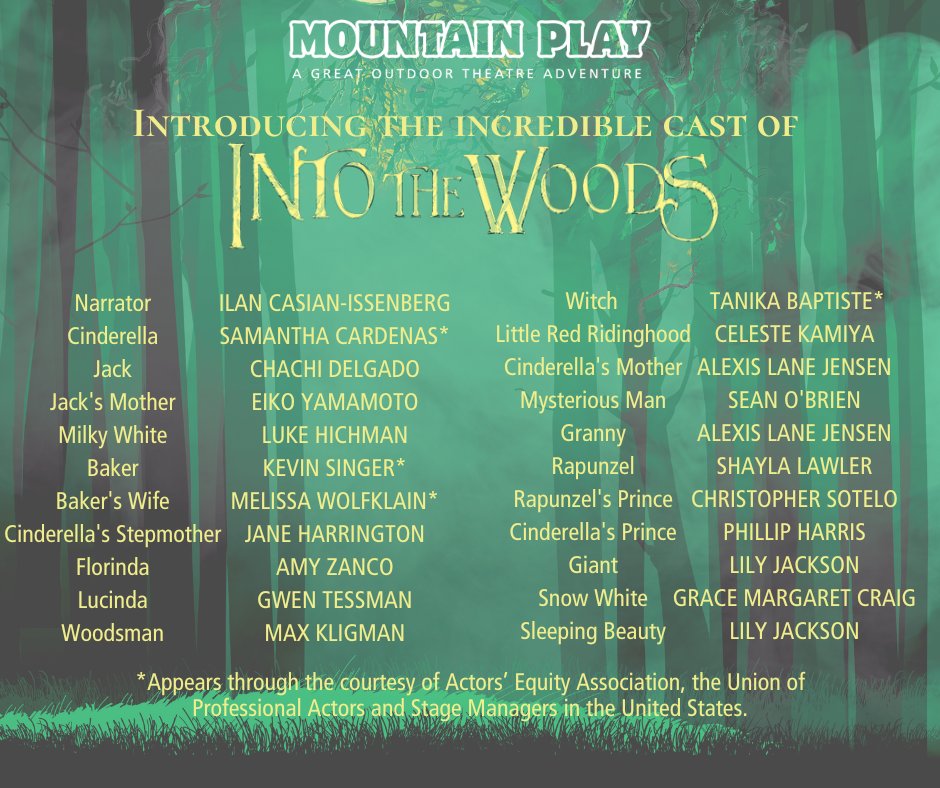 We are so proud to finally introduce the wonderfully talented cast of INTO THE WOODS! Performances MAY 21, 28  &amp;  JUNE 4, 10, 11, 18. 
Journey with us up the mountain and into the woods! 
EARLY BIRD TICKETS ON SALE UNTIL APRIL 1!