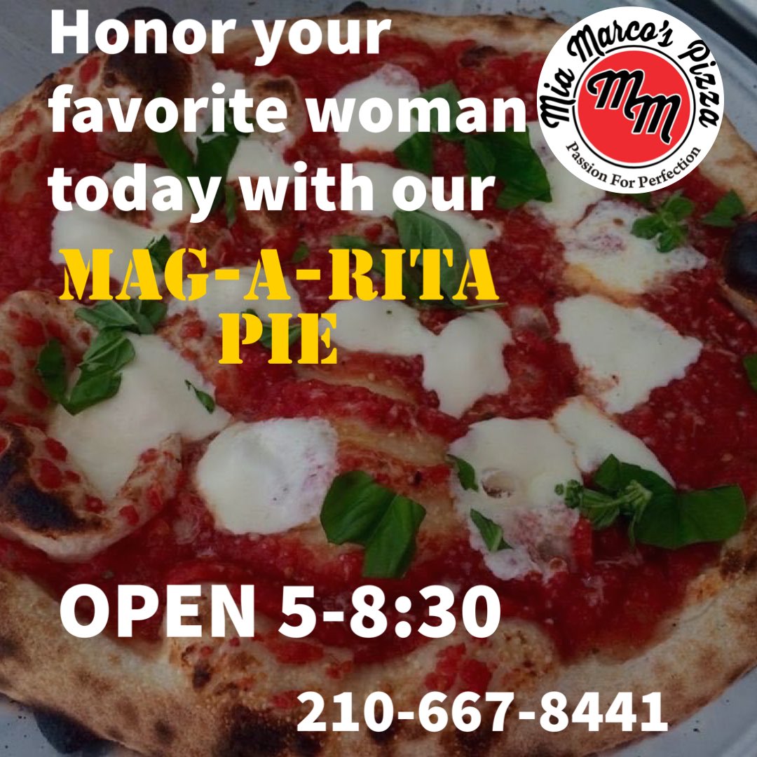 MiaMarcosPizza's tweet photo. Bring your favorite #pie to your favorite Woman! Enjoy the simplicity of our flavorful Mag-A-Rita pie today! BYOB welcome and outdoor seating available! See you soon! #happywomensday #pizza #delish #thatcrust #yum https://t.co/CjPlawnwjW