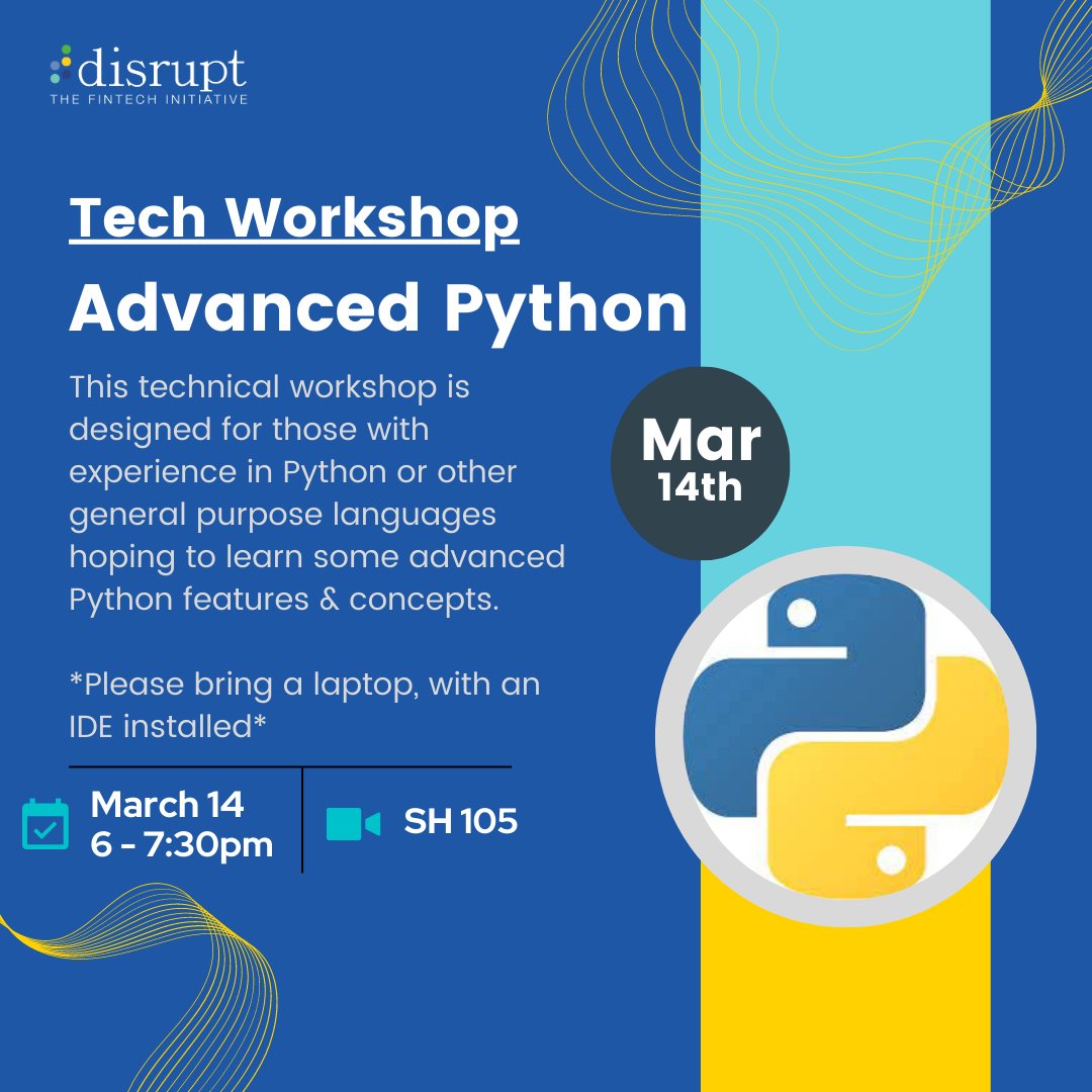 Join us for our third Python workshop of the semester! This workshop is perfect for those who attended our first two workshops or have prior programming experience!

Don’t miss it! RSVP linked in Bio!