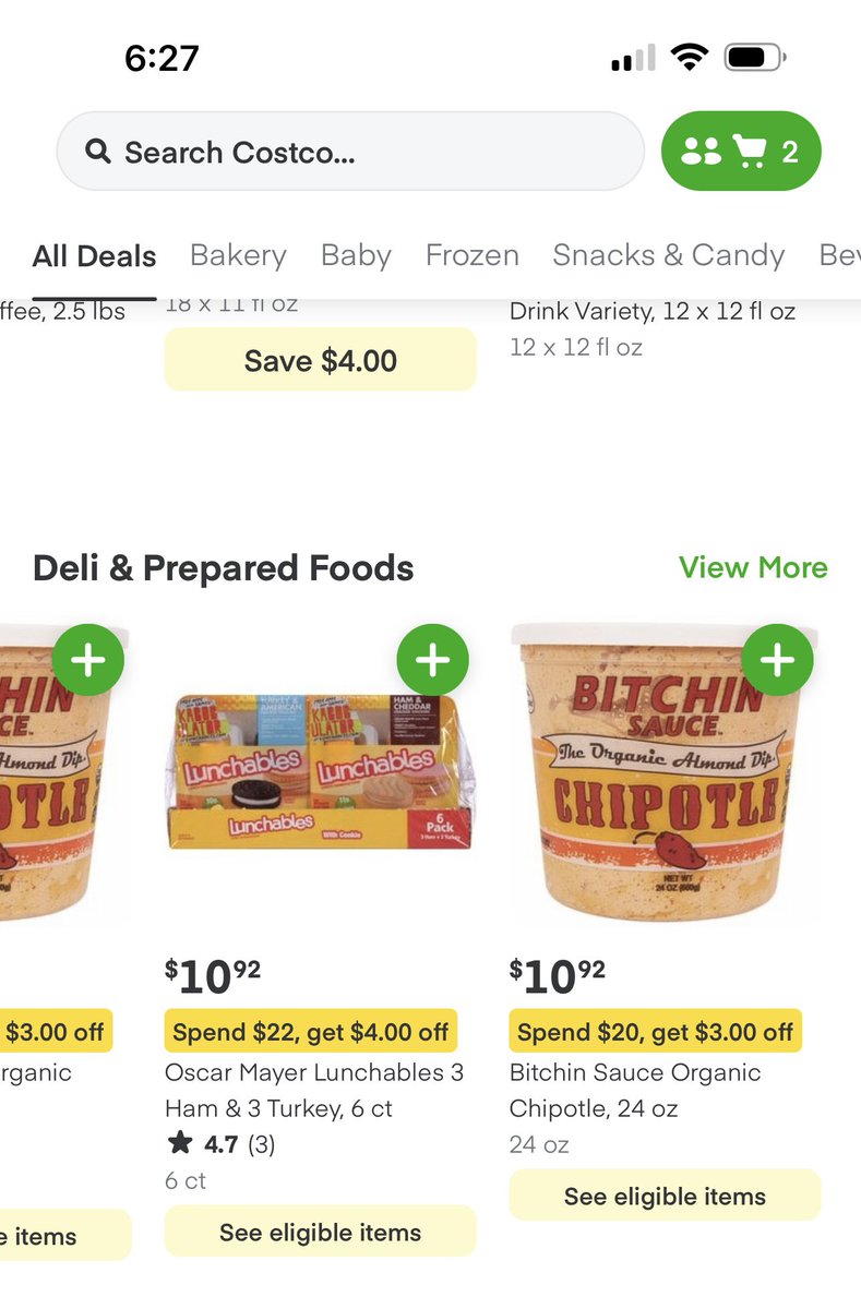 AlyssaMohammed's tweet photo. I don’t know who needs to hear this, but you can buy $20 of bitchin chipotle sauce at Costco and get $3 off. Or $22 of lunchables and get $4 off. You’re welcome. https://t.co/UQxhHHHBMj