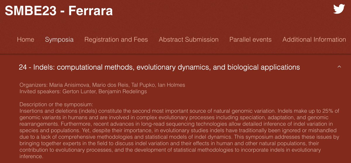 Thinking about going to #smbe2023? Do you work on modelling indel evolution? Submit an abstract to our symposium! Co-organised by Maria Anisimova, Tal Pupko, Ian Holmes and myself! smbe2023.org/symposia