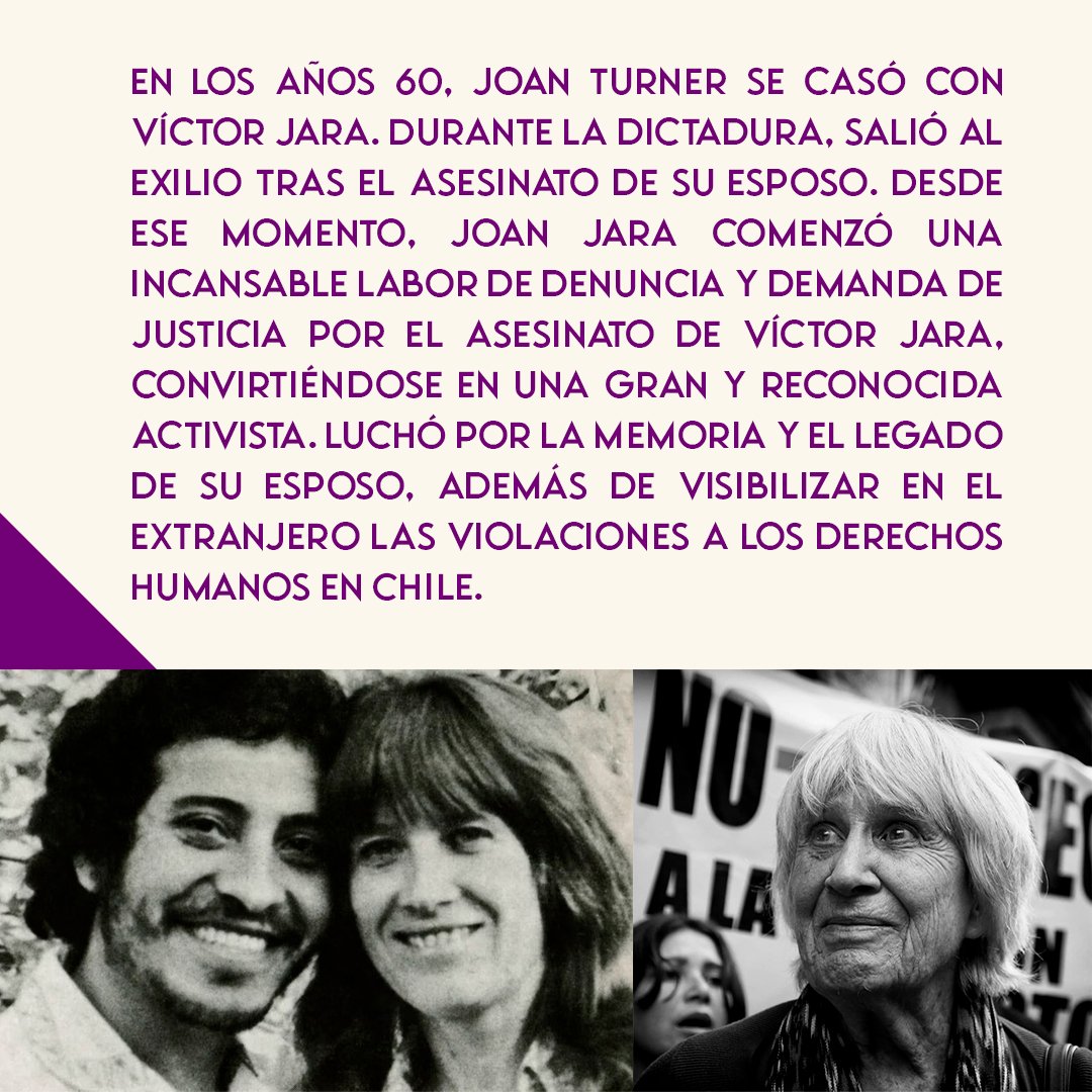 En este 8M como preuniversitario popular queremos conmemorar a Joan Turner, compañera de Víctor Jara, bailarina y coreógrafa, profesora en la universidad de chile y defensora por los derecho humanos✊🏼💜

#joanturner #joanjara #victorjara #8m