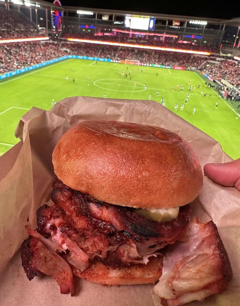 Pork steak sandwich at St Louis City SC (<a href="/stlCITYsc/">St Louis CITY SC</a> <a href="/BEASTBBQSTL/">BEAST Butcher & Block</a>) 

💵 $19.99 (£16.50)