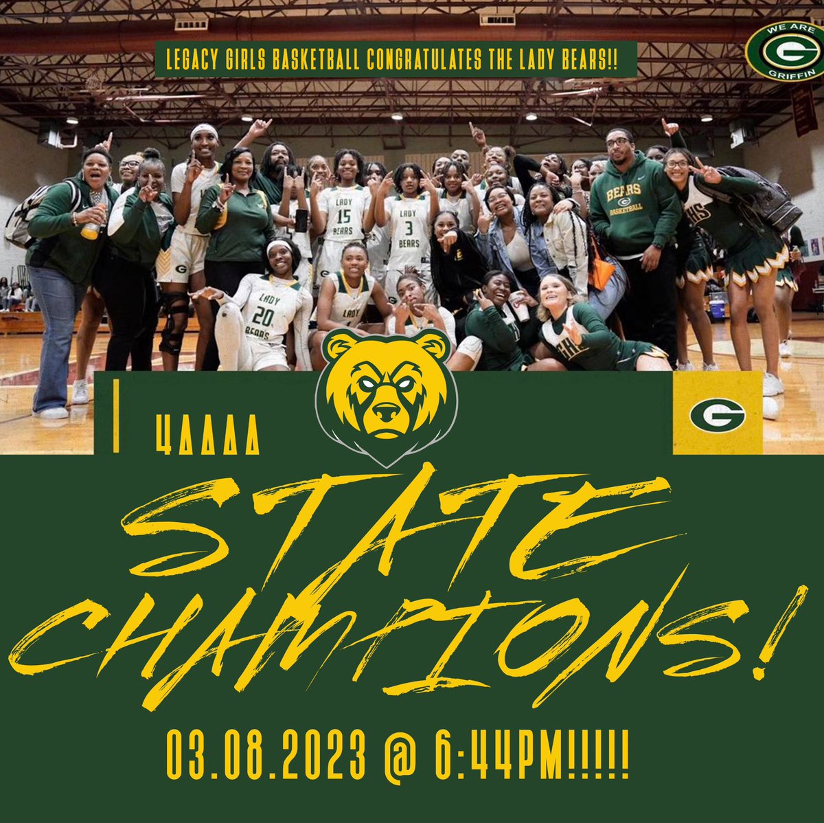 YAAAAAASSSSSSSSSSSSS!!!!! Way to Gooooooooo!!! yes! Congratulations Lady Bears! Way 2 fight to the End!!! Sooooo happy for each &amp; every one of you!! Congratulations Coaches! 1 year in &amp; Bam!!! Amazing!
