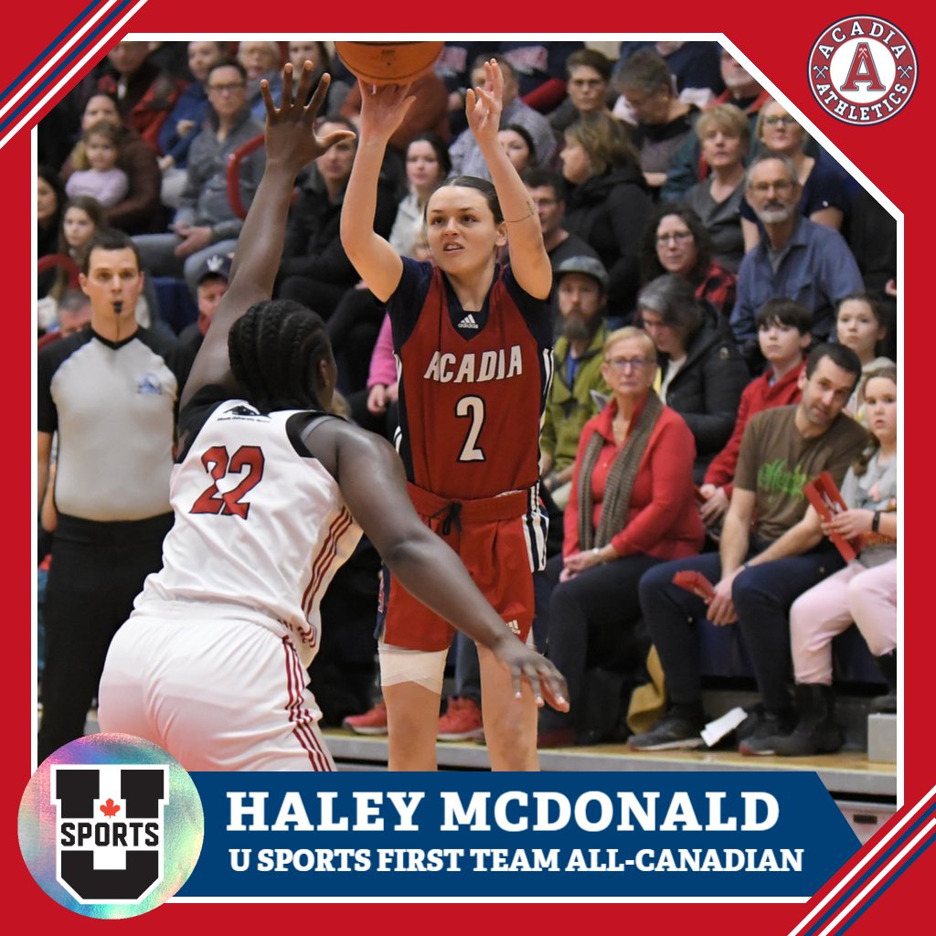Acadia Athletics (@acadiaathletics) on Twitter photo 👏👏 Congratulations to <a href="/AxewomenBB/">Axewomen Basketball</a> #Axewoman Haley McDonald who was honoured tonight as a U SPORTS first-team All-Canadian 👏👏
Haley was also a nominee for the U SPORTS Player of the Year
#GoAxewomen #GoAcadiaGo #Basketball #Awards #AllCanadian 👏👏 Congratulations to <a href="/AxewomenBB/">Axewomen Basketball</a> #Axewoman Haley McDonald who was honoured tonight as a U SPORTS first-team All-Canadian 👏👏
Haley was also a nominee for the U SPORTS Player of the Year
#GoAxewomen #GoAcadiaGo #Basketball #Awards #AllCanadian