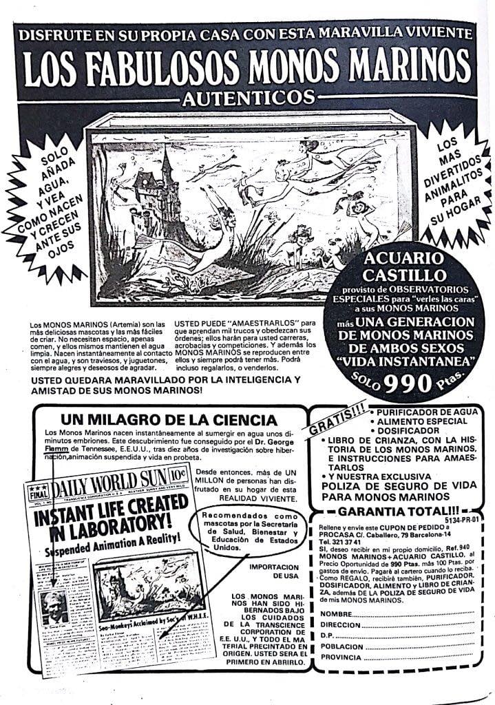 incunables's tweet photo. ¿ Os acordáis de aquellos supuestos monos marinos que por mil pesetas os mandaban con su acuario castillo a casa, luego los echabas al agua y revivían...?, estos sí que eran unos zombis marinos... https://t.co/kpM2Lx0gGP