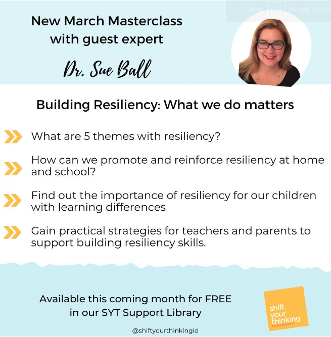 OntarioCec's tweet photo. March's guest expert on Shift Your Thinking is Dr. Sue Ball! 

Dr. Ball is the VP of the Ontario Council for Exceptional Children and empowers parents and teachers to support student mental health.

Watch for FREE here: https://t.co/opJvsv0WZD

#resilience #advocacy #mentalhealth https://t.co/wYogqJlKv0