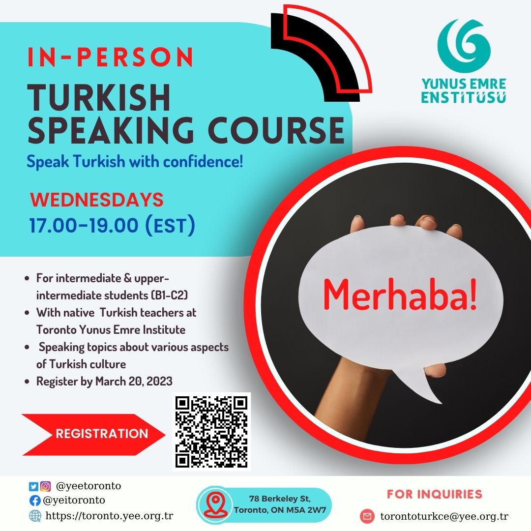 yeekanada's tweet photo. A new in-person #Turkish speaking course for #intermediate & #upperintermediate levels is starting soon!
For registration👉 https://t.co/BxDUBJXQPK
🗓️March 22-June 21
⏰Wednesdays 17.00-19.00
📌78 Berkeley St., Toronto, ON M5A 2W7 https://t.co/HYbR067nD6