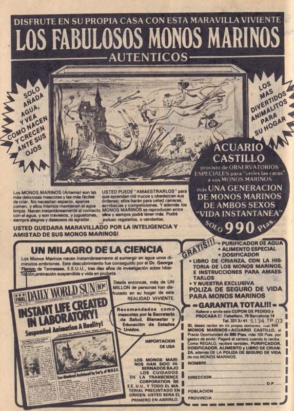 incunables's tweet photo. ¿ Os acordáis de aquellos supuestos monos marinos que por mil pesetas os mandaban con su acuario castillo a casa, luego los echabas al agua y revivían...?, estos sí que eran unos zombis marinos... https://t.co/kpM2Lx0gGP