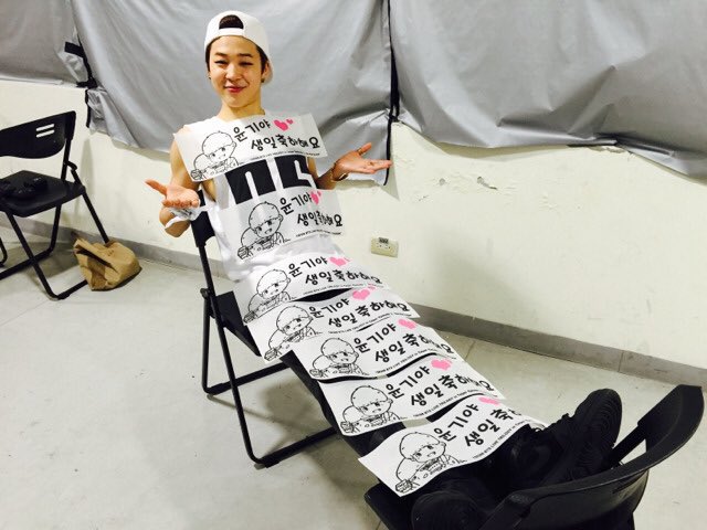sujimworld's tweet photo. jimin putting yoongi birthday banner all over his body 🥹 LITERALLY THE CUTEST https://t.co/vXfMnhFX2x