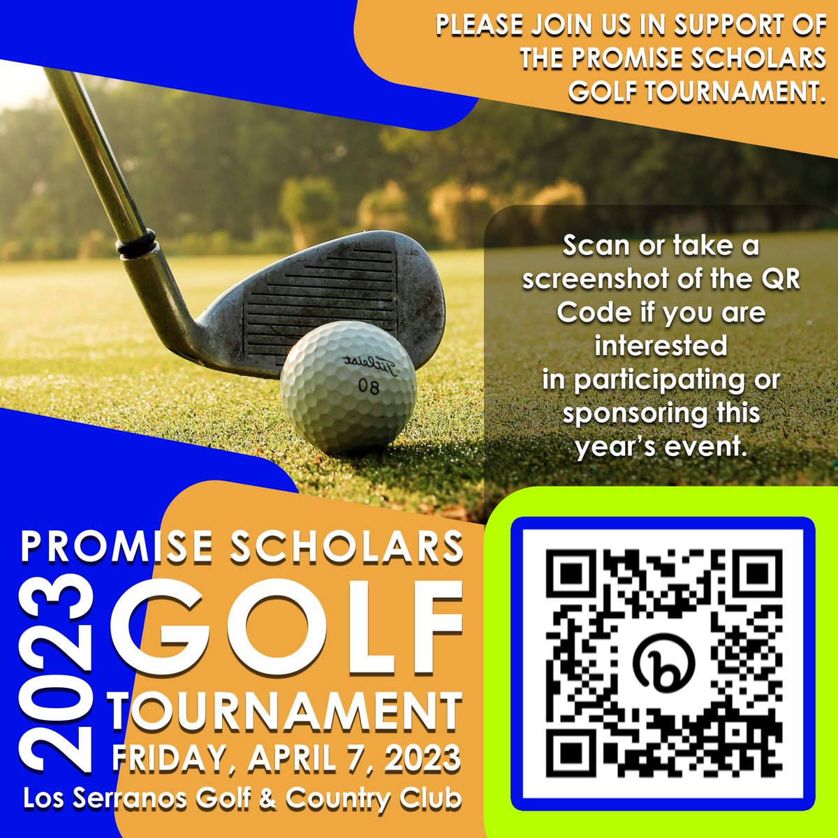 Please join us in support of the Promise Scholars Golf Tournament on Friday, April 7, 2023. Your donation, participation or sponsorship is invaluable in helping us increase post-secondary options for students. Team registration closes on March 24, 2023.