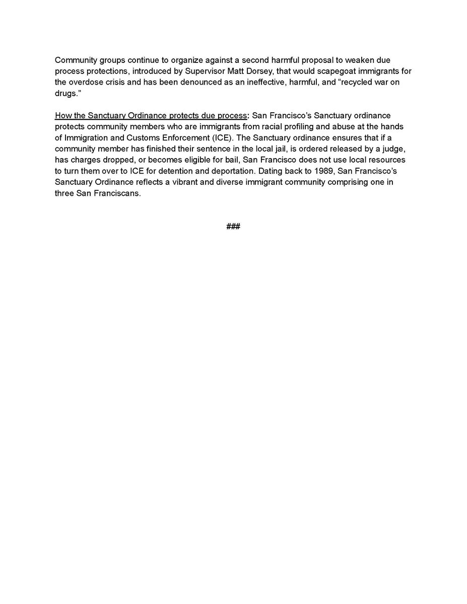 BREAKING: D.A. Jenkins DROPS proposal to weaken Sanctuary!! We fought to uphold our core values of equality &amp; due process and won ✊ Now we call on Sup. Dorsey to follow suit and withdraw his cynical ‘recycled war on drugs” proposal. #ICEoutofSF