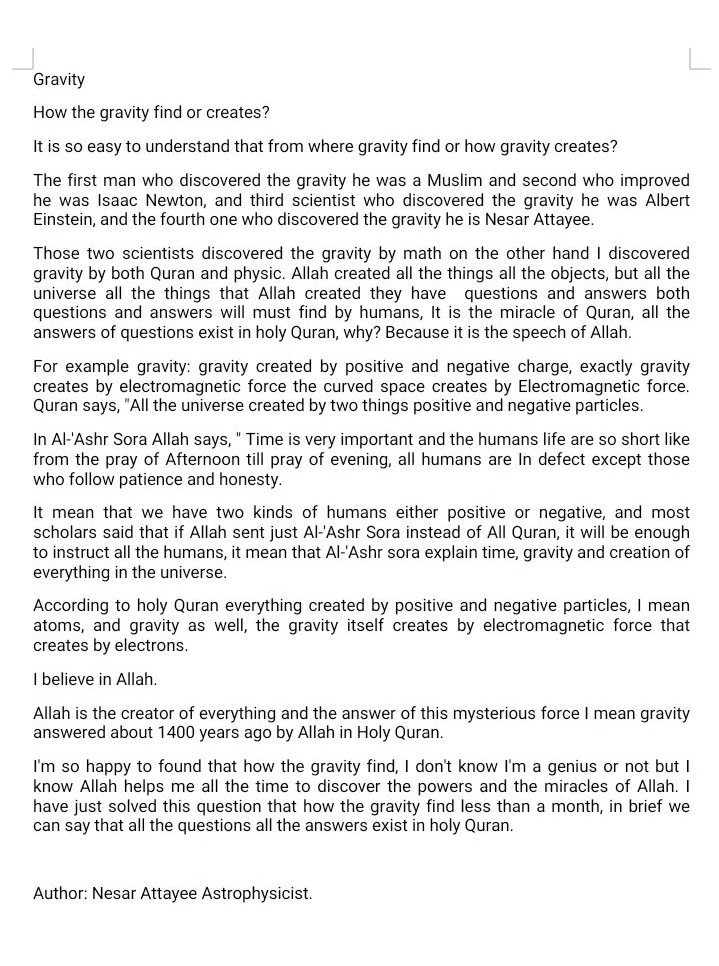 Nesar33657391's tweet photo. @BBCWorld 
What is gravity? 
How its create? https://t.co/yRmQaZFtYD