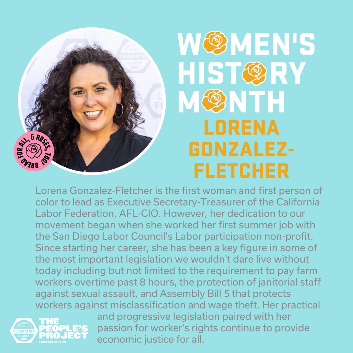We are proud to celebrate Lorena Gonzalez-Fletcher, the first Latina, first woman, and first person of color to lead as Executive Secretary-Treasurer of the California Labor Federation, AFL-CIO. 💐 👏 👏 👏 Learn more about Lorena Gonzalez-Fletcher at the 🔗 in bio #WHM #WCW