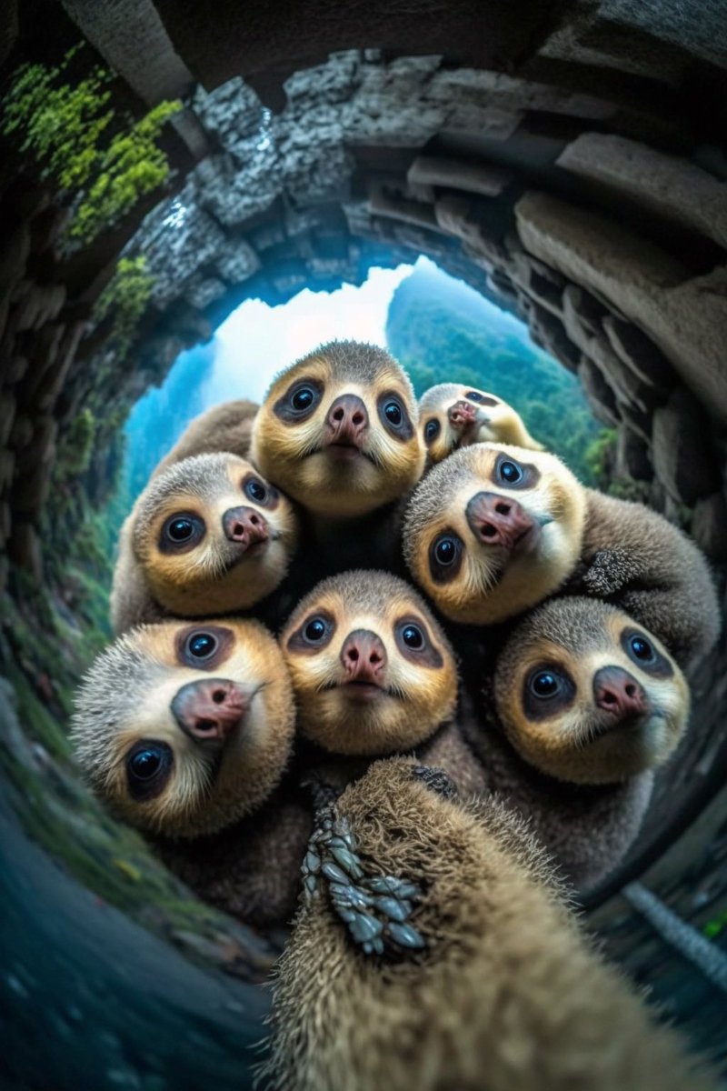 damoxy's tweet photo. Sloths taking a selfie, this shot took minutes to organise, but months for them all to get to the same spot at the same time. https://t.co/sqpPZjHt1C
