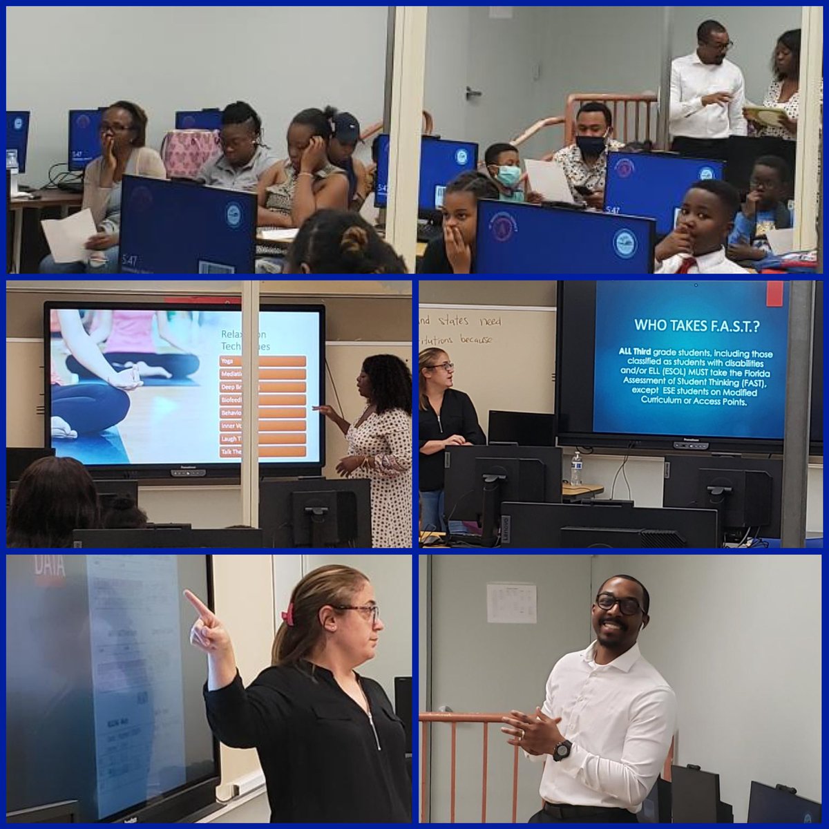 ElementaryWj's tweet image. Another full day of learning in the books at #WJBES. A select group of students has been chosen to participate in a Junior Docent Training Program with our museum partner, #MOCANoMi. Families also participated in data chats and learned key information about the #FASTTest. 🦁💻🏫